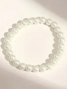 Minimalist Temperament Faux Pearl Beaded Bracelet, Elegant Adjustable Elastic Beaded Bracelet for Women & Girls, Fashion Jewelry for Party, Daily Clothing Decor