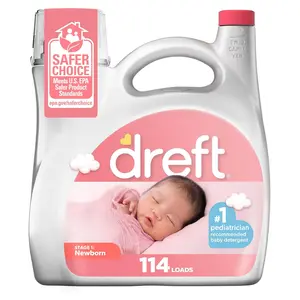 Dreft Stage 1 Newborn Baby Laundry Detergent Liquid 114 Loads HE Compatible Hypoallergenic Gentle on Sensitive Skin for Milk & Spit-Up Stains 3-IN-1 Formula Superior Cleaning Pediatrician Recommended