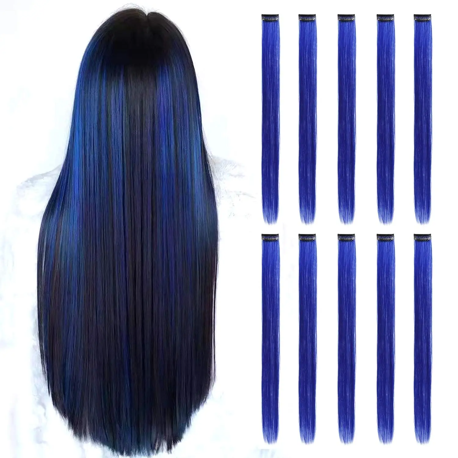 Blue Hair Extensions Clip in Synthetic Blue Hair Extensions Clip in Synthetic