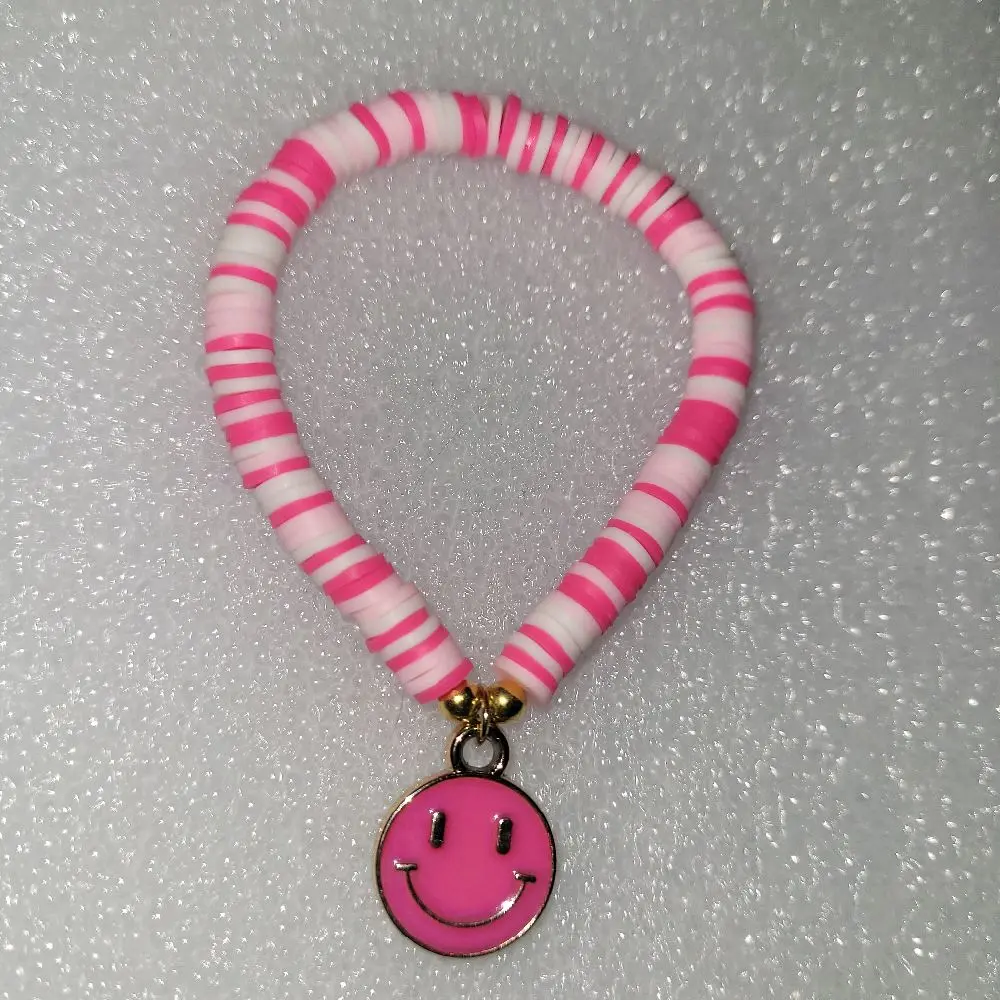 Pink Smiley Bracelet with Striped Design and Smiley Charm Accessory