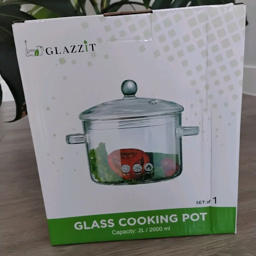 GLAZZ IT Glass Cooking Pot, Heat-Resistant Cookware for Home Kitchen Stovetop & Oven Use