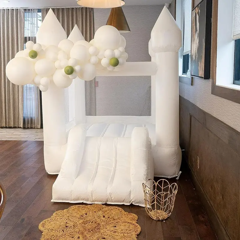 Oxford Mini White Bounce House Inflatable Bouncy House Castles With Blower For Kids Children Birthday Party Gift Jumping Castle Indoor Outdoor Christmas Decoration