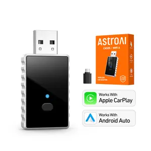 AstroAI Wireless Carplay Adapter with Glass Panel, Metal Materials Enhance Heat Dissipation, 2 in 1 Apple CarPlay and Android Auto Adapter Convert Wired to Wireless, Plug & Play, Black