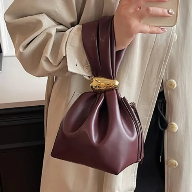 Leather Dumpling Bag – Retro Knotted Clutch & Wristlet for Women
