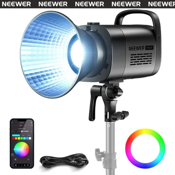 NEEWER CB100C 130w RGB LED Video Light, APP/2.4G Control 360° Full Color 2700K-6500K 27000lux/m COB Bowens Mount Silent Continuous Output Lighting TLCI/CRI97+ 17 Scenes for Video Recording Photography tiktokshopbacktoschool