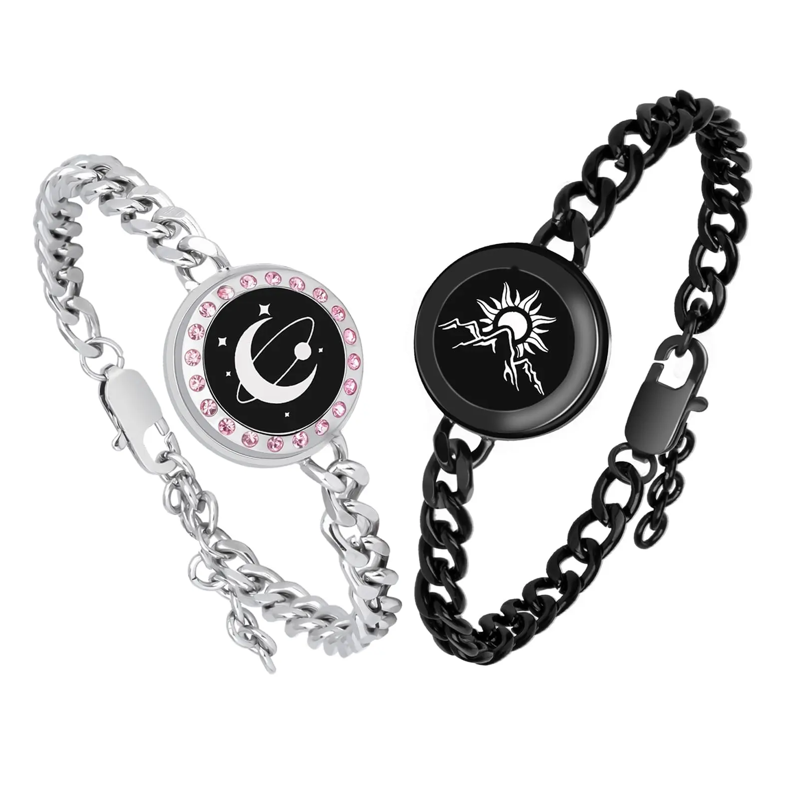 Long Distance Touch Bracelets Vibration & Light Up Couples  Remote Matching Bracelet For Relationship Girlfriend Boyfriend Xmas Gifts Black