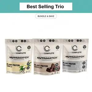 LiveComplete Plant Protein Trio – Vanilla, Chocolate & Unflavored (10 Servings Each) | Powered by NutriMatch™ (96% Match Rate)