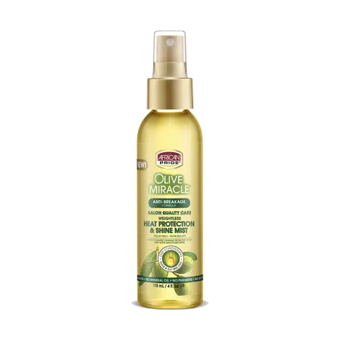 African Pride Olive Miracle Heat Protection & Shine Mist, Salon Quality Care, Weightless, Anti-Breakage Formula