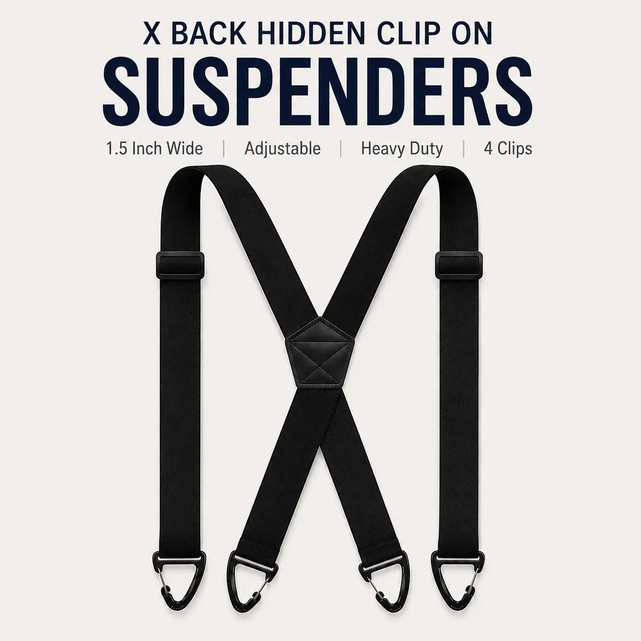 X Back Hidden Clip On Suspenders for Men and Women 1.5 Inch Wide Adjustable Invisible Suspenders Heavy Duty Work Suspenders with 4 Clips for Jeans Pants and Trousers