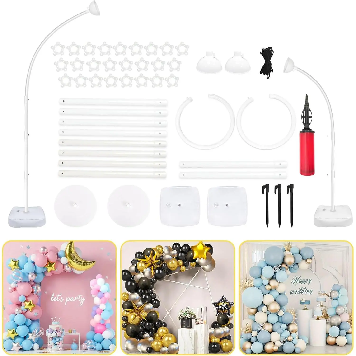 [] Balloon Arch Kit 8.2FT & 6FT, Free Bending Top Half Balloon Arch Stand with Base, Arch Backdrop Stand Frame for Lawn Yard Birthday Wedding Christmas Decorations