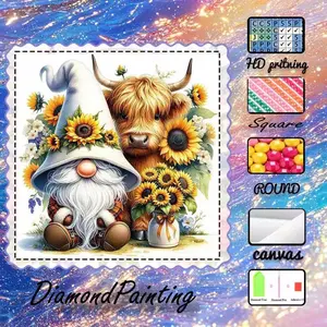 DIY 5D Flocking Cloth Diamond Painting Kit, AB Drills, Fairy Dust Drills, Crystal Drills, Dwarfs, Cows, Sunflowers, Diamond Embroidery, Special Crafts Diamond Art Kit, Wall Decoration, Gift for Family, Lovers, Friends.