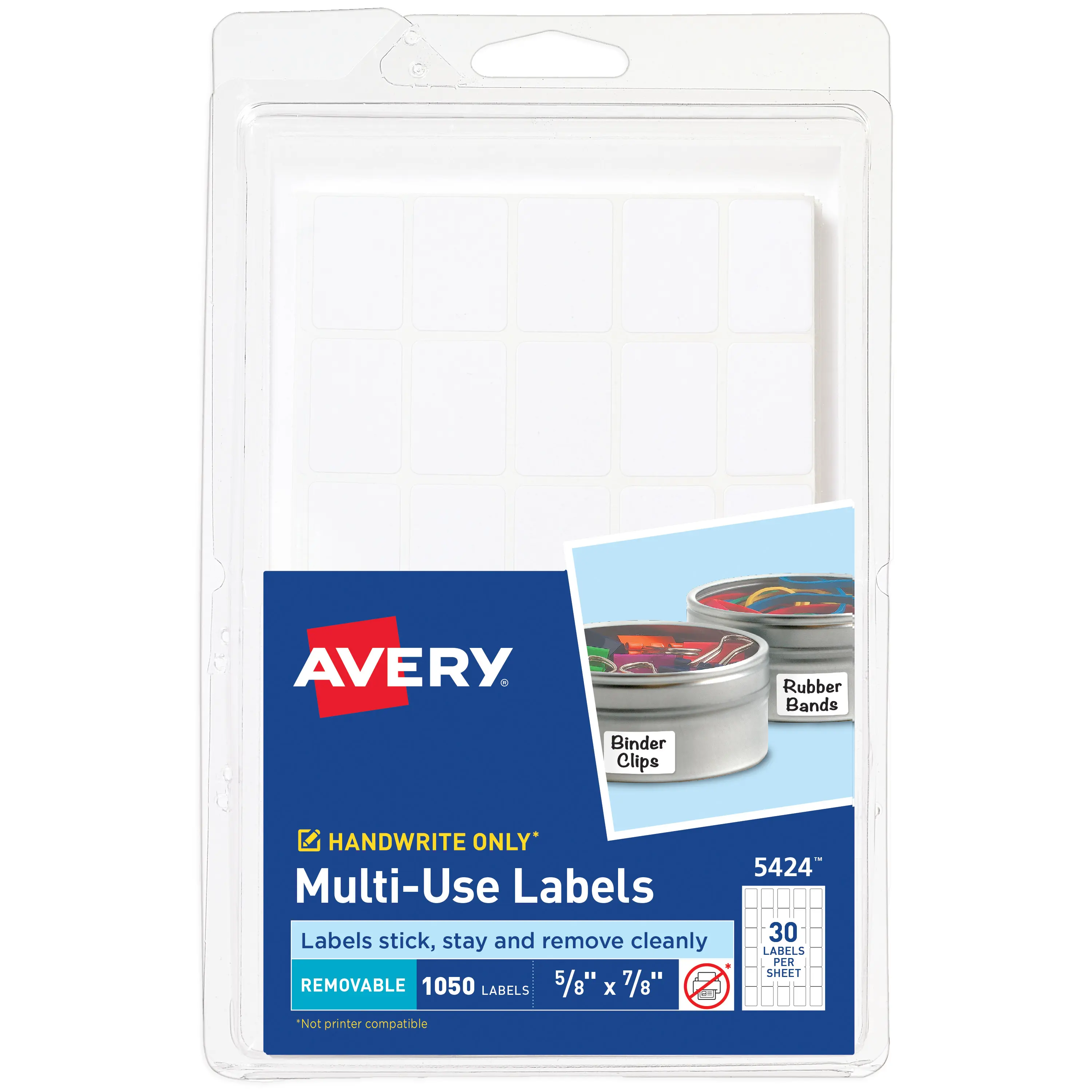 Avery Multi-Use Removable Sticky Label Stickers, 5/8" x 7/8", White, Non-Printable, 1050 Blank Labels Total (5424), Sticky Labels