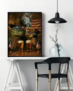 Funny Cowboy Alligator and Duck Poster, 4th of July Patriotic Wall Art, America 250 Years 1776–2026 Vintage USA Poster, Rustic Western Saloon Bar Decor, Independence Day Gift - TikTok Shop Poster ( No Frame)