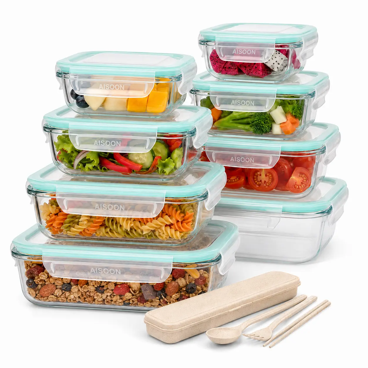 [Free Gift] 8 Pack Borosilicate Glass Food Storage Containers (8 Containers+1 Utensil) Stackable Airtight BPA Free Oven/Microwave/Freezer/Dishwasher Safe