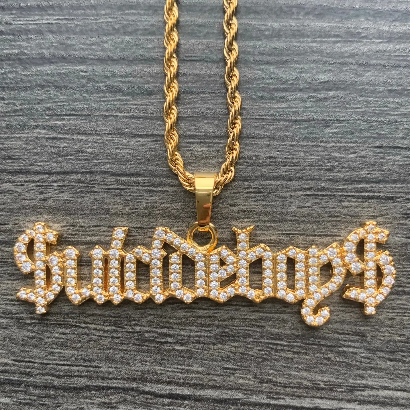 Iced Out $UICIDEBOY$ Necklace 2" Cubic Zirconia Pendant Gold Plated Brass G59 Pendant with Choice of Chain High GREY59 Suicideboys Quality Jewelry Free Gift Included