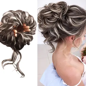1 PCS Hair large Bun Hair Piece Messy Tousled Wavy Curly Scrunchies Wrap Ponytail Extensions With Elastic Rubber Band Synthetic Donut Updo Hairpieces for Women Girls Fake Hair  Quick Style Plate