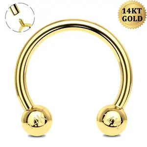 OUFER BODY JEWELRY 14 Karat Gold 16G Internally Threaded Ball End Horseshoe Circular Barbell, Unisex Gold Nose Ring Jewelry for Septum Piercings, Daily Wear, Gold Jewelry