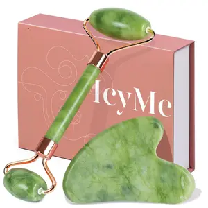 IcyMe Gua Sha & Jade Roller Facial Tools Face Roller and Gua Sha Set for Puffiness and Redness Reducing Skin Care Routine, Self Care Gift for Men Women - Green