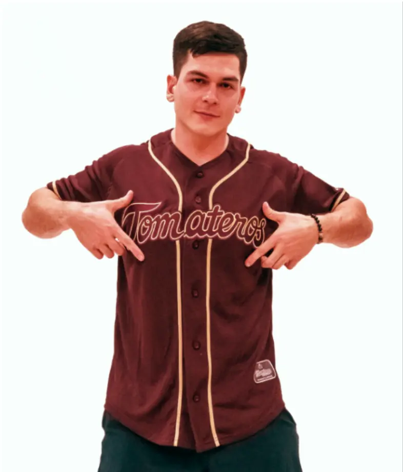 BROWN BASEBALL JERSEY WITH "TOMATEROS" PRINT