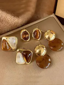 Vintage Elegant Resin Stud Earrings Set for Women, Perfect for Daily Wear, Parties, and Dance Events, High Quality Earrings