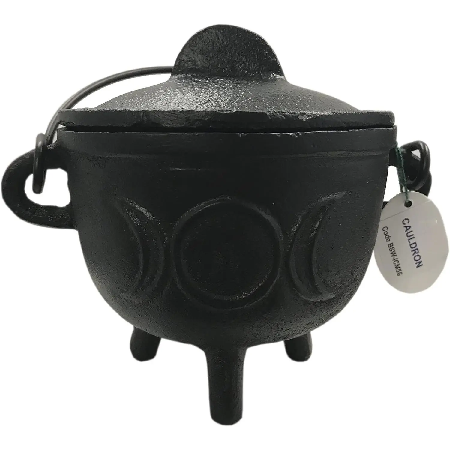 Triple Moon Cast Iron Cauldron with Lid, 4"