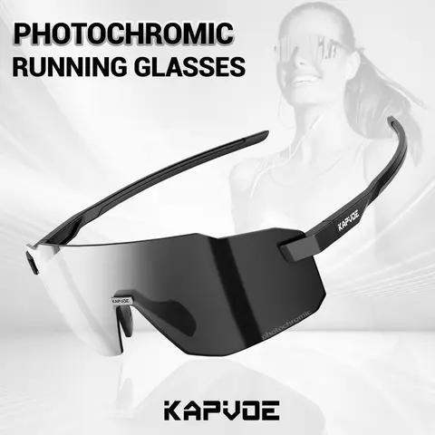 KAPVOE Unisex Lightweight Frameless Photochromic Sport Shield Sunglasses - 23g/0.81oz PC UV Protective Eyes Eyewear, Adjustable Anti-Skid TR90 Temples, Windproof Sandproof for Cycling, Driving