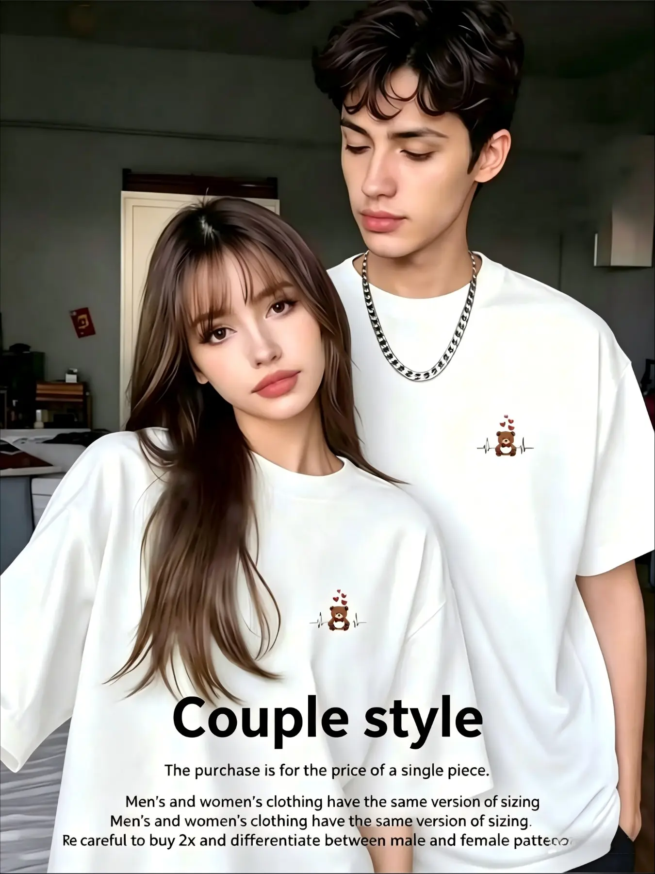 2-Piece Couple's Set – Matching T-shirts for Him and Her with Couple-Themed Prints – Couple-Themed Design: Casual Round-Neck Short-Sleeve T-Shirts for Dates, Suitable for All Seasons Clothes