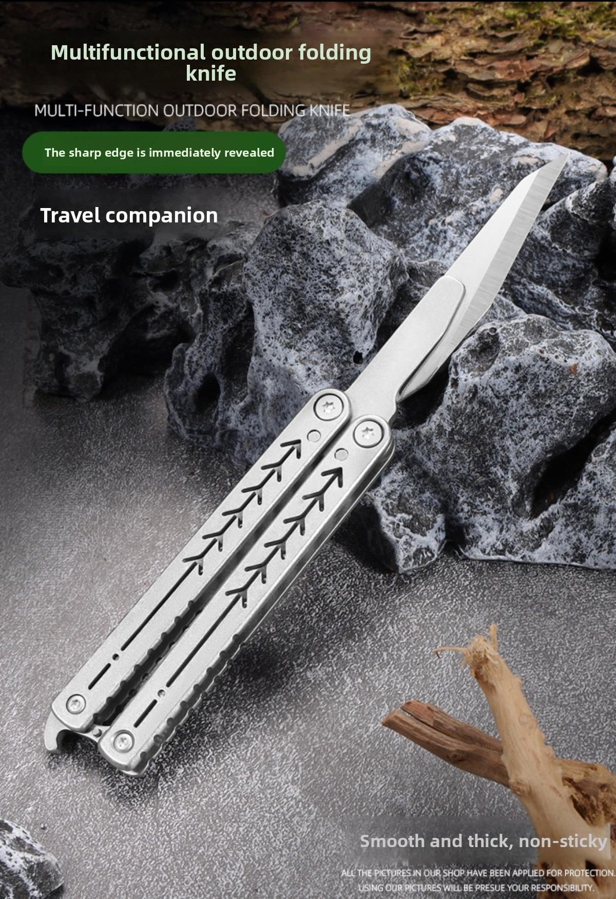 New Creative Butterfly Portable Folding Utility Knife Fruit Knife Sharp Multi-Function Keychain Knife with Replaceable Blade, Mini Portable Carving Knife Stainless Steel Pocket Knife Travel Express Knife