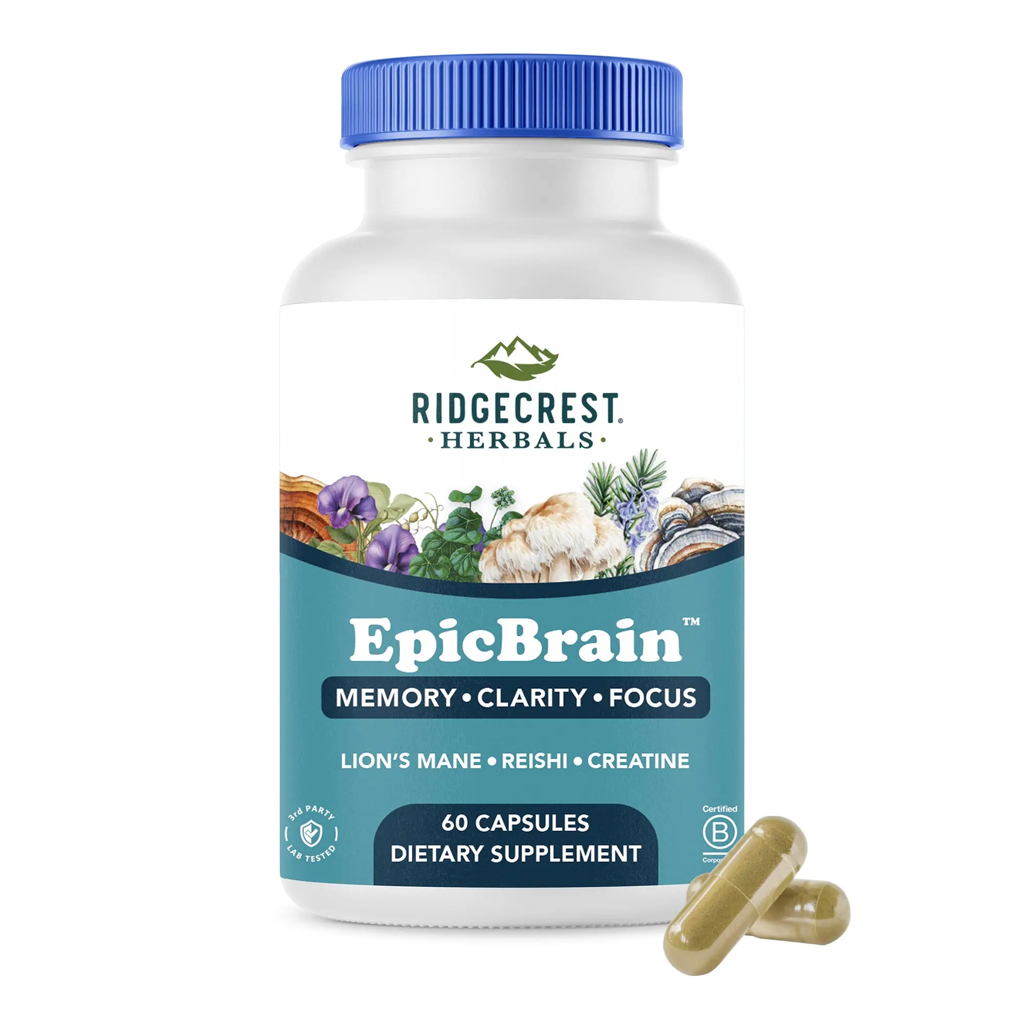 RidgeCrest Herbals EpicBrain Daily Nootropic Supplement, Natural Focus and Cognitive Support Formula (60 Capsules)