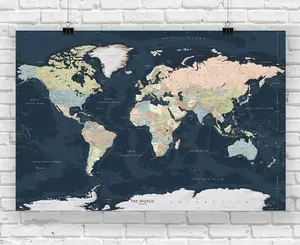 Dark Navy Oceans World Wall Map