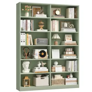 Bookshelf and Bookcase, 6-Tier Double Wide Bookshelves, Freestanding Display Storage Shelves, Tall Bookcases for Home Decor Bedroom, Living Room, Home Office, Green