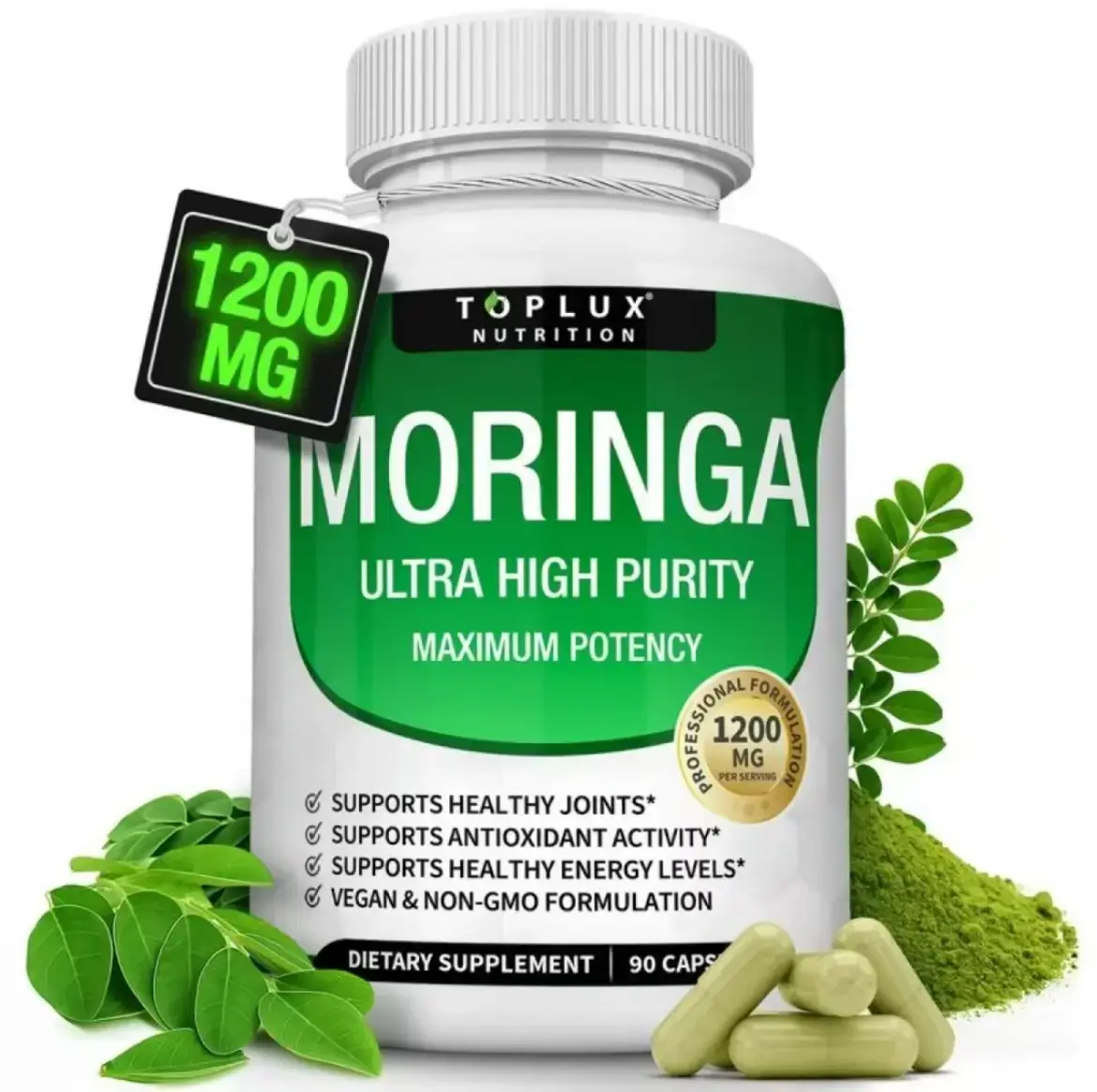 3 pack/ Moringa Dietary supplement Capsules 1200mg - Moringa Capsules - Pure Moringa Powder for Immune, Gut health Support the immune system 90 Capsules Natural Green Superfood, Vegan health food