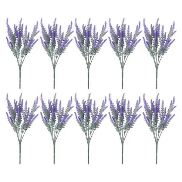 10 Bundles Fake Flowers Artificial Lavender Faux Plastic Plants Purple Flowers for Home Wedding Kitchen Garden Patio Porch Window Box Office Table Centerpieces Indoor Outdoor Decor, Purple