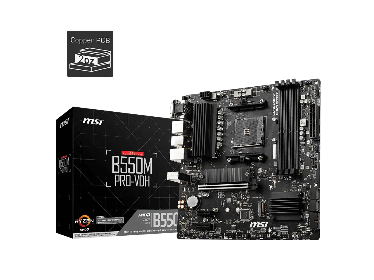 MSI B550M PRO-VDH Micro-ATX Motherboard - AMD AM4, Ryzen 5000/4000/3000 Ready, PCIe 4.0, Dual M.2, USB 3.2 Gen 1, 2.5G LAN, Realtek Audio MSI B550M PRO-VDH Micro-ATX Motherboard - AMD AM4, Ryzen 5000/4000/3000 Ready, PCIe 4.0, Dual M.2, USB 3.2 Gen 1, 2.5G LAN, Realtek Audio