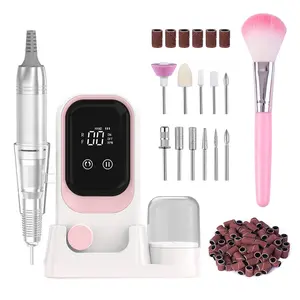 Electric Nail Drill Professional 35000RPM Nail File for Acrylic Gel Nails Portable Rechargeable Cordless Nail Drill Kit with Pink Brush Cuticles for Home Salon Manicure Pedicure Beauty Products Nailcare