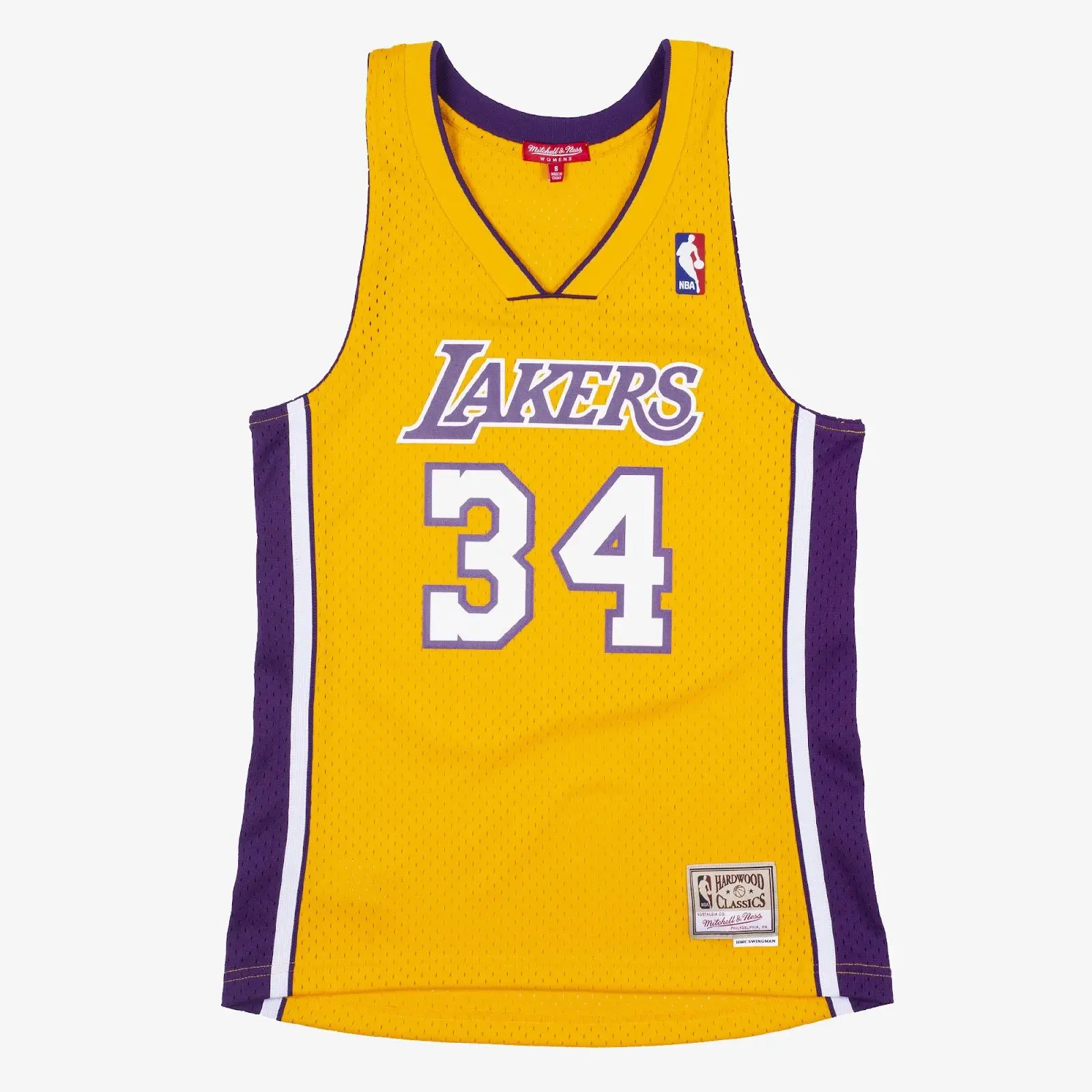 Women's Shaquille O'Neal Gold Los Angeles Lakers 1999/00 Hardwood Classics Swingman Jersey NBA Throwback Basketball Fan Gear Mitchell & Ness