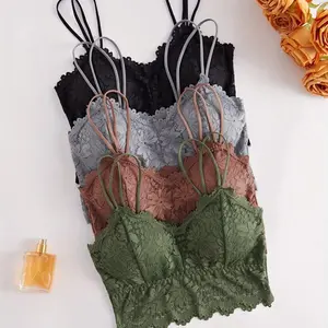 Women’s Wireless Lace Bralette – Sunflower Embroidered Backless Soft Bra with Adjustable Straps for Daily Wear & Lounging