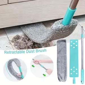 1set, Microfiber Dusting Brush With Extension Rod, Washable Extendable Dust Duster, Retractable Crevice Dust Cleaner, Dry Wet Dual-Use Cleaning Brush, Multipurpose Dust Removal Brush, Suitable For Sofa Bed And Furniture Bottom, Home Cleaning Products
