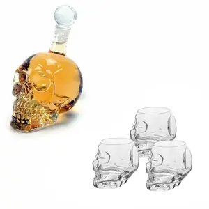 Set of 5 Skull Whiskey Decanter , Lead-Free Glass Wine Decanter with Gothic Design & Matching Glasses, Unique Gift for Any Occasion