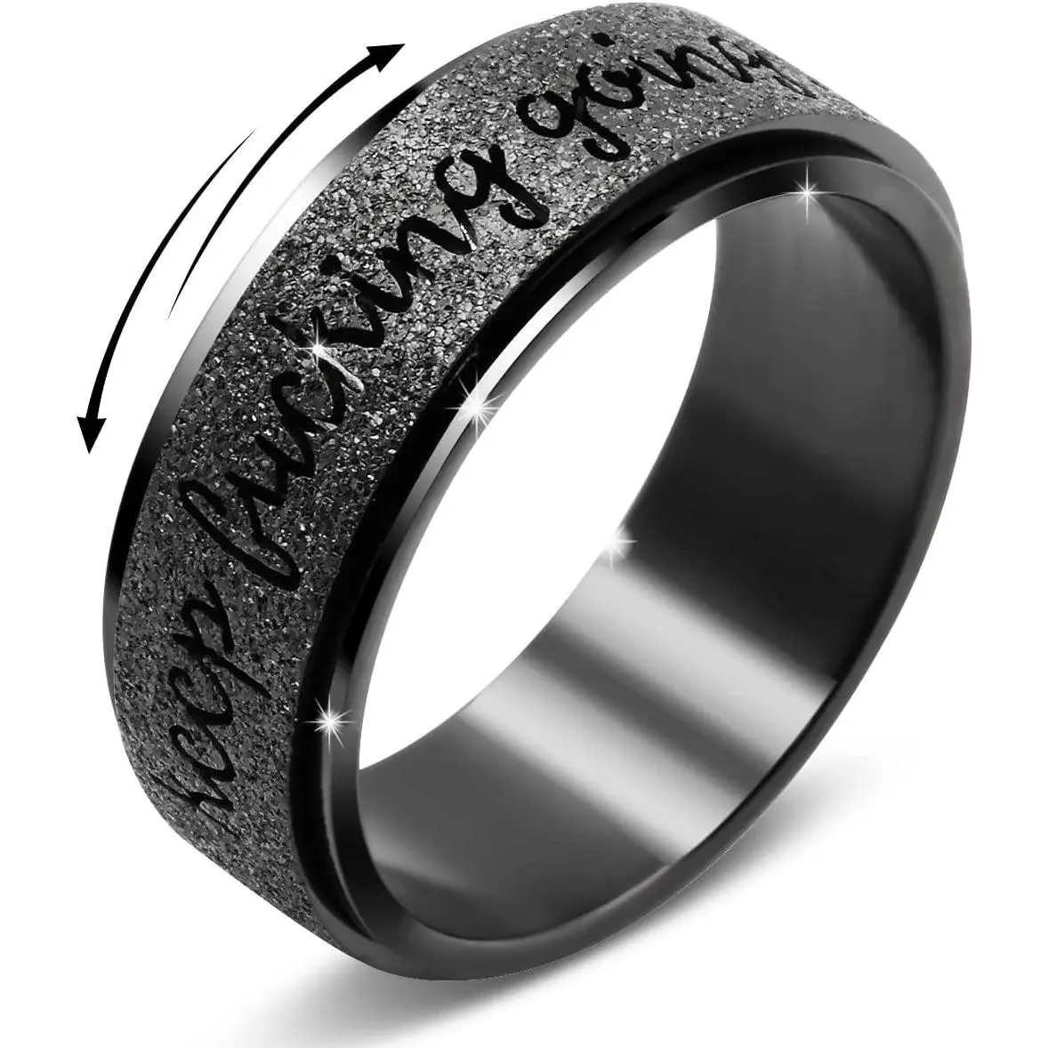 Titanium Stainless Steel Anxiety Ring for Women Men Fidget Spinner Ring, Size 6-12, Width 6MM, 5-Color: Rose Gold-Rainbow-Silver-Black-Blue