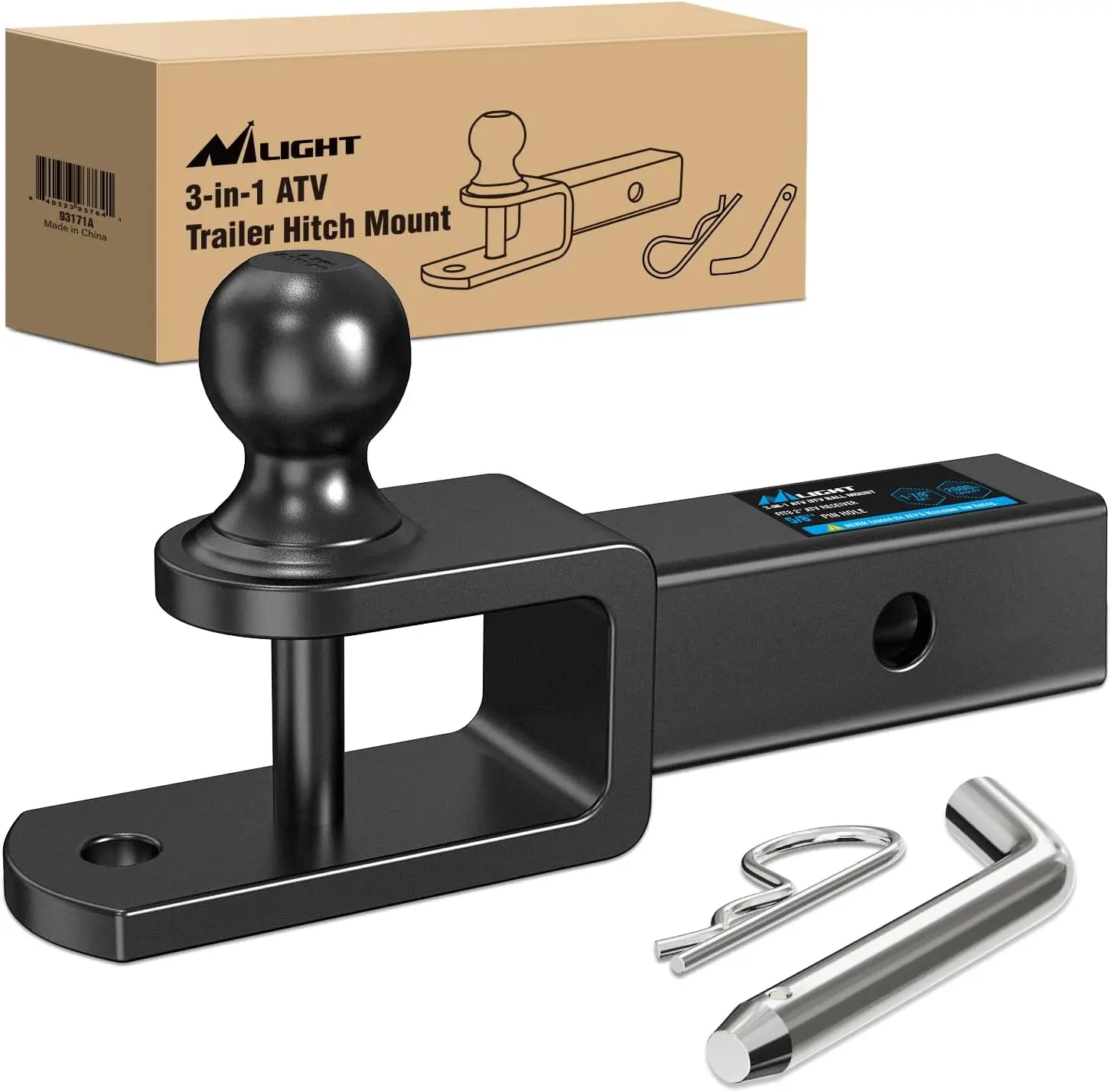 Nilight 3-in-1 ATV/UTV Trailer Hitch Mount - 1-7/8 in Ball, 2 in Shank, 2000lbs Rating, 5000lbs Winch Strap Loop, Powder Coated Towing Accessory for Trailers, Lawn Mowers, Hauling Motorcycles