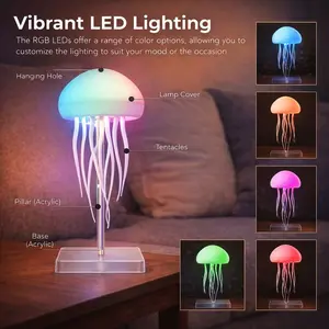 Floating Jellyfish Ambient Lamp with 7 Color Changing LED Lights Sound Activated Mode for Bedroom Living Room Desk Modern Home Decor