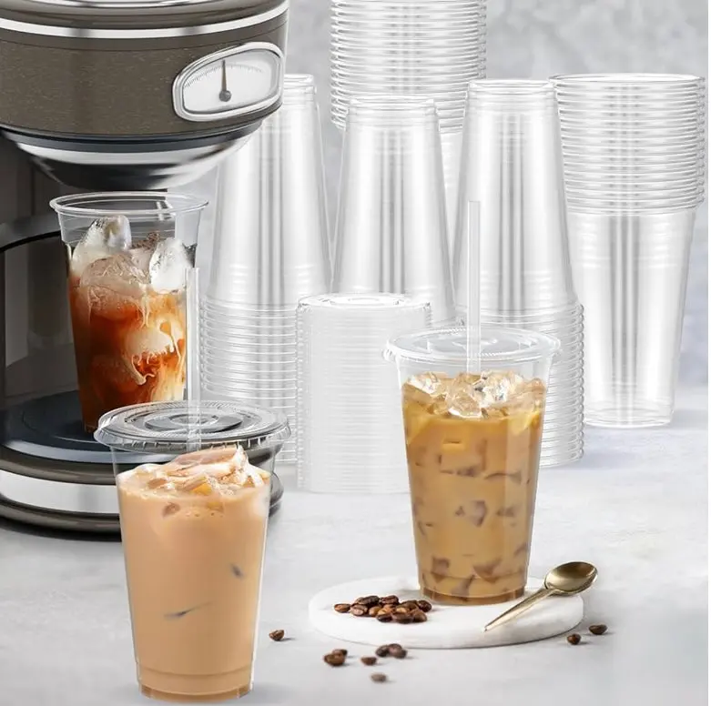 16 oz Clear Plastic Cups with Flat Lids & Straws Eco-Friendly Disposable Set  of 100 BPA-Free PET Cups for Sustainable Living DrinkInStyle Party Supplies  Pack - TikTok Shop