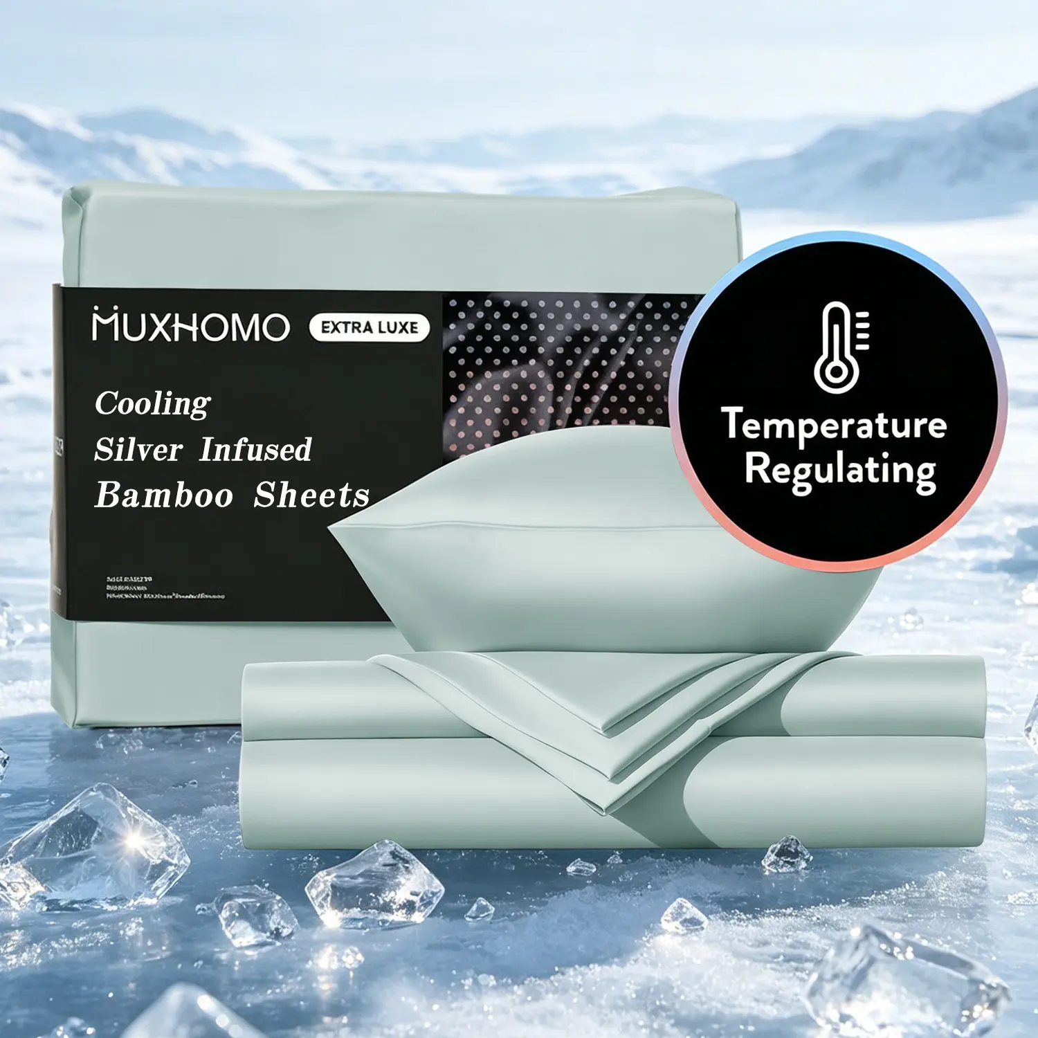 Muxhomo Silver Infused Bamboo Bed Sheets, Cooling&Breathable Fitted Sheet Set for Hot Sleepers and Night Sweats, Extra Deep Pocket Up to 18 Inches, Ultra Soft & Silky Smooth Twin/Full/Queen/King Size Bed Sheet Set Clearance
