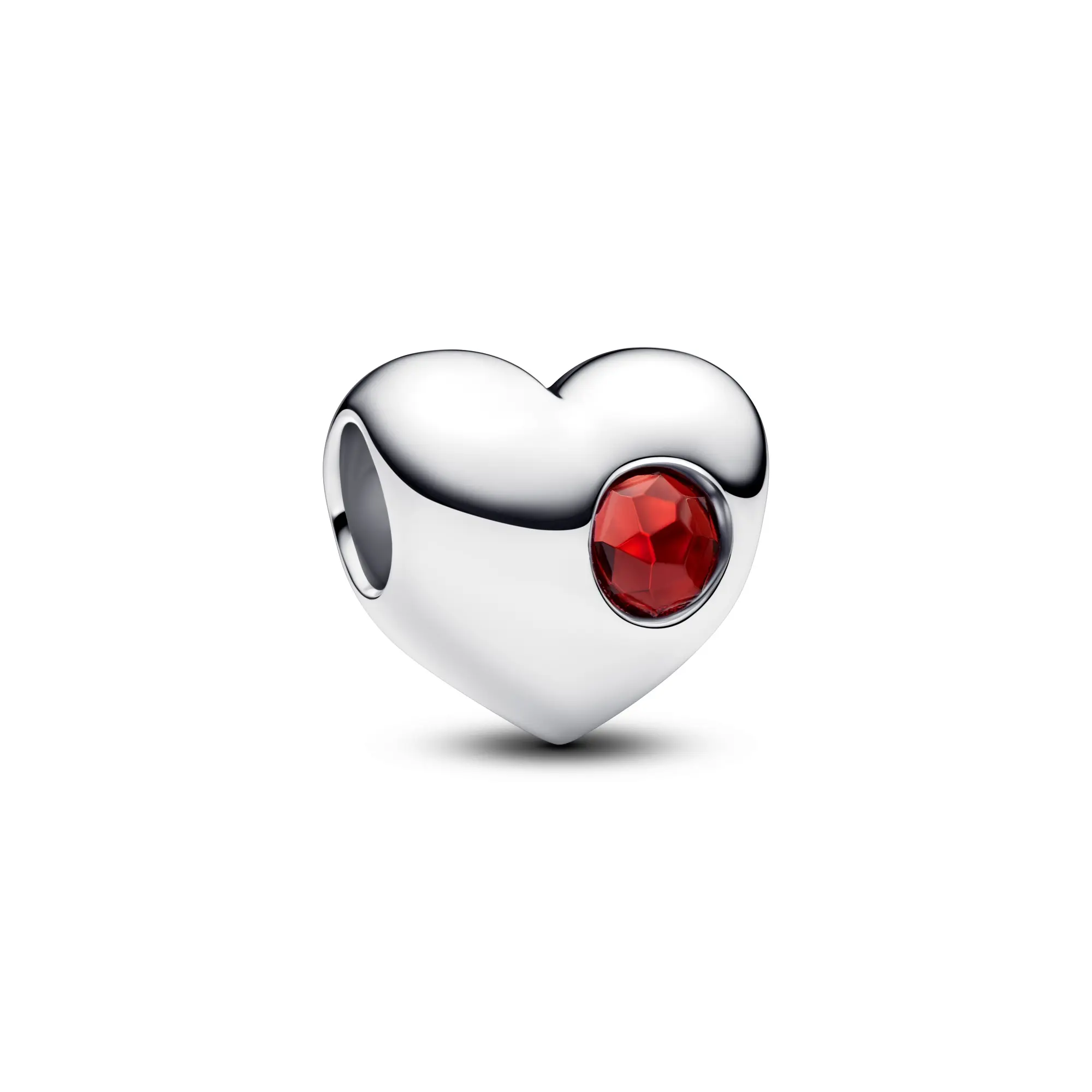 PANDORA Engravable Sterling Silver Heart Charm with Red Man-made Crystal, Personalized Jewelry as a Meaningful Memento 794161C01, Flush, Bezel Set Charms & Pendants, Unisex