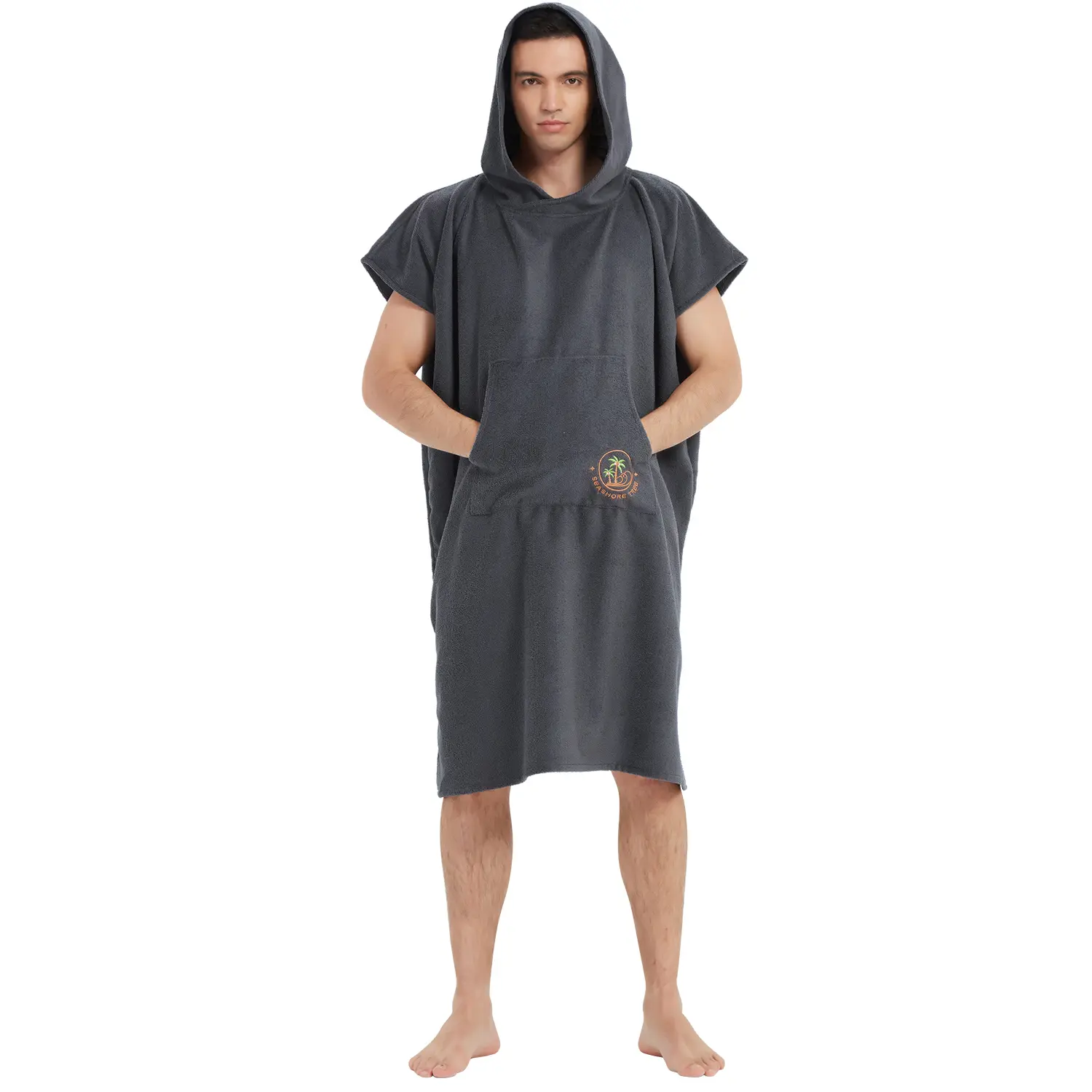 Beach Towel Hoodie Swimming Towel Robe Adult Quick Dry Surf Poncho for Women Men Dark Grey