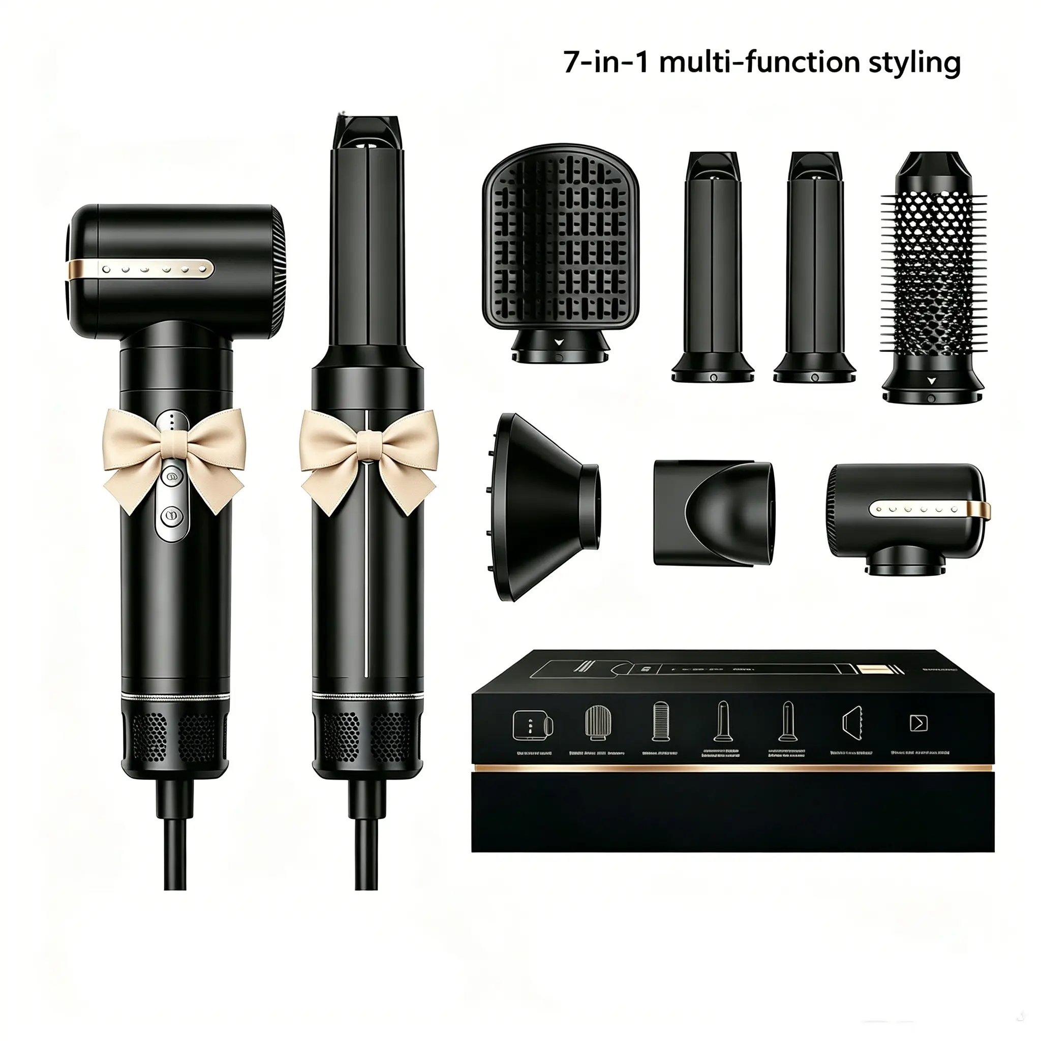 7-in-1 Multifunctional Hair Dryer - Hair Styling Tools with Heated Curler Machine, Straightener, 3 Modes, ABS Material for Adult Home Use, Wedding Festive Gift