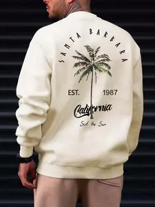 Men's Palm Tree Print Drop Shoulder Sweatshirt, Loose Casual Soft Comfy Long Sleeve Round Neck Pullover for Fall & Winter, Men's Clothes for Daily Wear