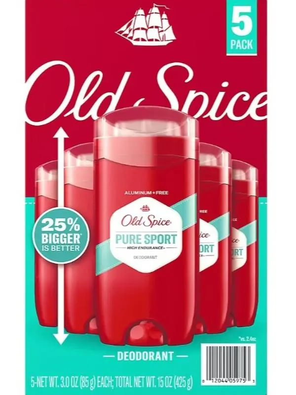 Old Spice Pure Sport Aluminum-Free Deodorant for Men – 5 Pack, Long-Lasting Odor Protection, 3.0 oz Each