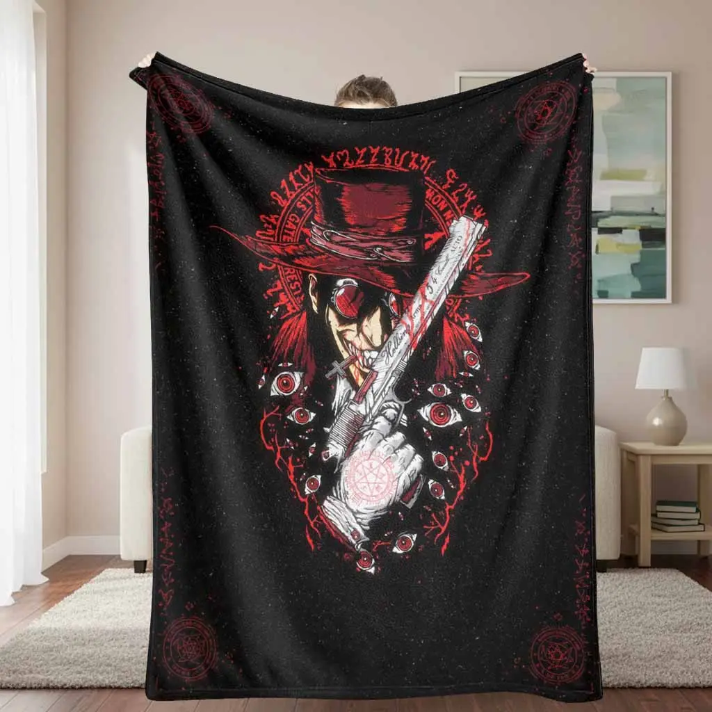 Dark Gothic Vampire Hunter Flannel Blanket - Flannel Fabric, Lightweight Weave, Occult Eye Sigil Print, Soft Warm Cozy Throw for Living Room Sofa, Halloween Party Gift